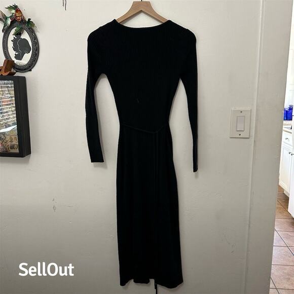 Abercrombie & Fitch Women's Black Faux-Wrap Ribbed Sweater Dress S - Picture 7 of 7
